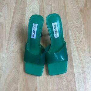 Green square toe heels